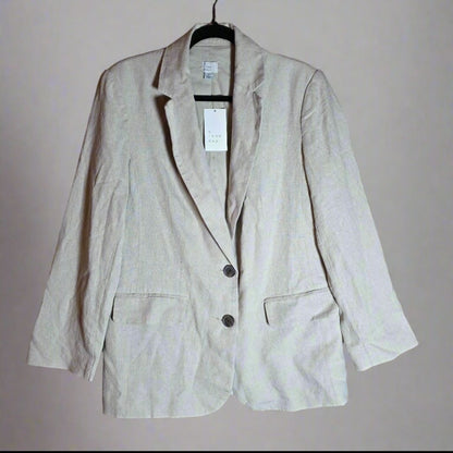 NWT New A New Day Womens Beige Single-Breasted Blazer S Responsible Style Linen Blend