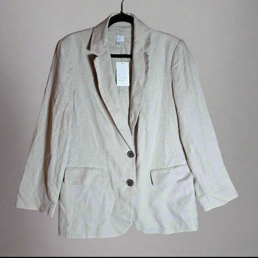 NWT New A New Day Womens Beige Single-Breasted Blazer S Responsible Style Linen Blend