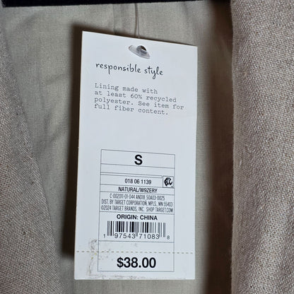 NWT New A New Day Womens Beige Single-Breasted Blazer S Responsible Style Linen Blend