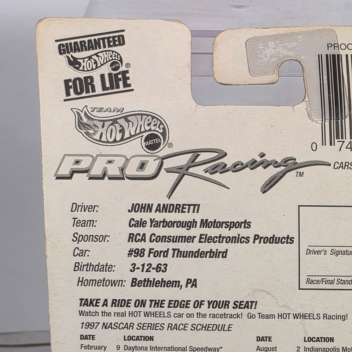 Hot Wheels 1997 John Andretti RCA Pro Racing Die-Cast Car