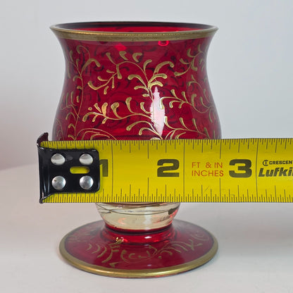 Ruby Red Cranberry Bohemian Czech Flashed Glass Goblet With Gold Filigree Vintage 5 Oz