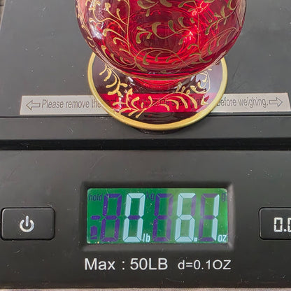 Ruby Red Cranberry Bohemian Czech Flashed Glass Goblet With Gold Filigree Vintage 5 Oz