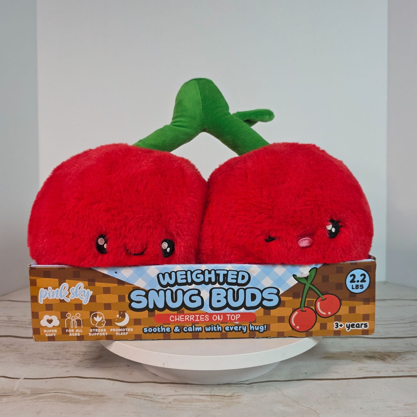 Weighted Snug Buds Cherries On Top Plush Toy 2.2 Lb Pink Sky Stress Relief Sleep Aid For Ages 3+ Soft & Calm Hug Buddy