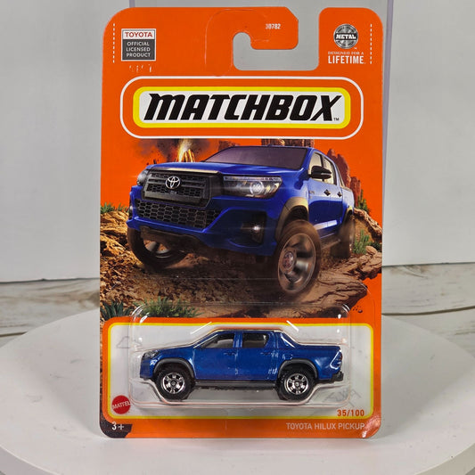 Matchbox Toyota Hilux Pickup Die-Cast Metal Model 35/100 Official Licensed Product 1:64 Scale Blue Collectible Toy Truck