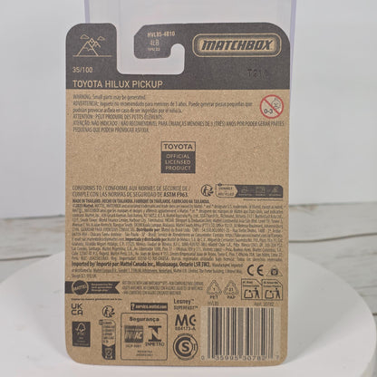 Matchbox Toyota Hilux Pickup Die-Cast Metal Model 35/100 Official Licensed Product 1:64 Scale Blue Collectible Toy Truck