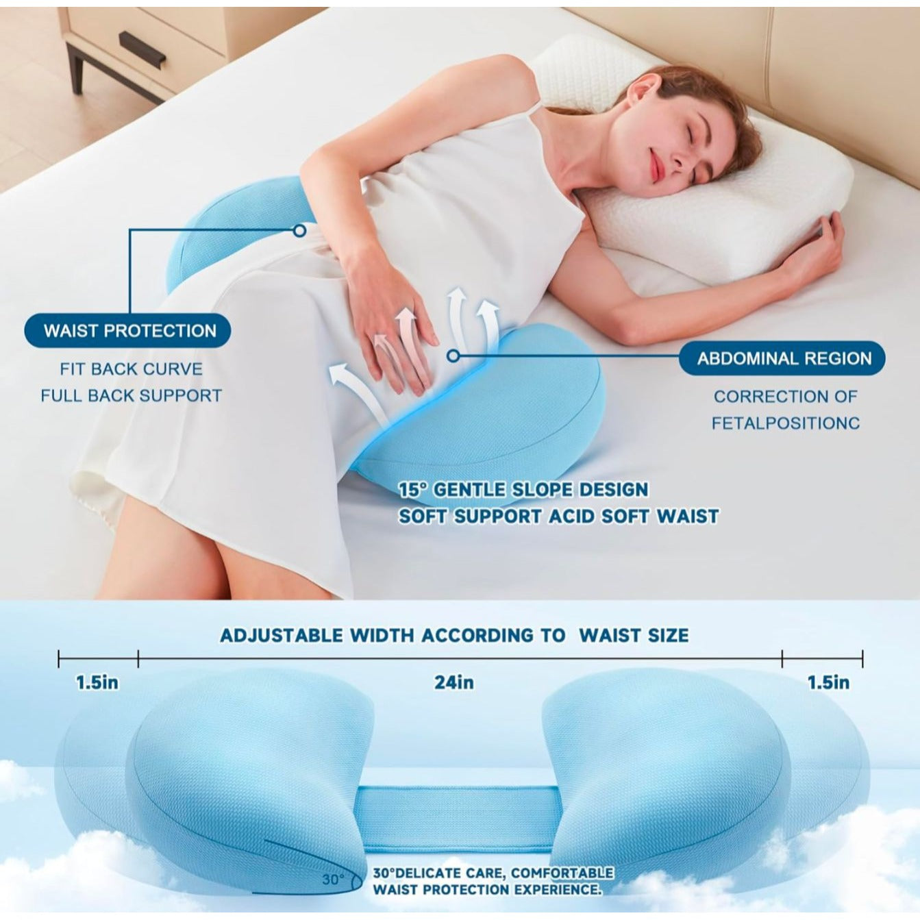 Napz Adjustable Maternity Pillow For Pregnant Women  15° Slope Design  Soft Washable Breathable  Waist & Abdominal Support
