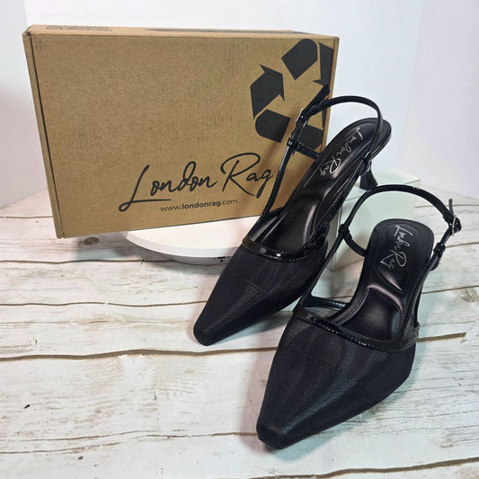 London Rag Black Slingback Mesh Axton Kitten Heels With Patent Trim Womens Shoes Size 5 Elegant Design