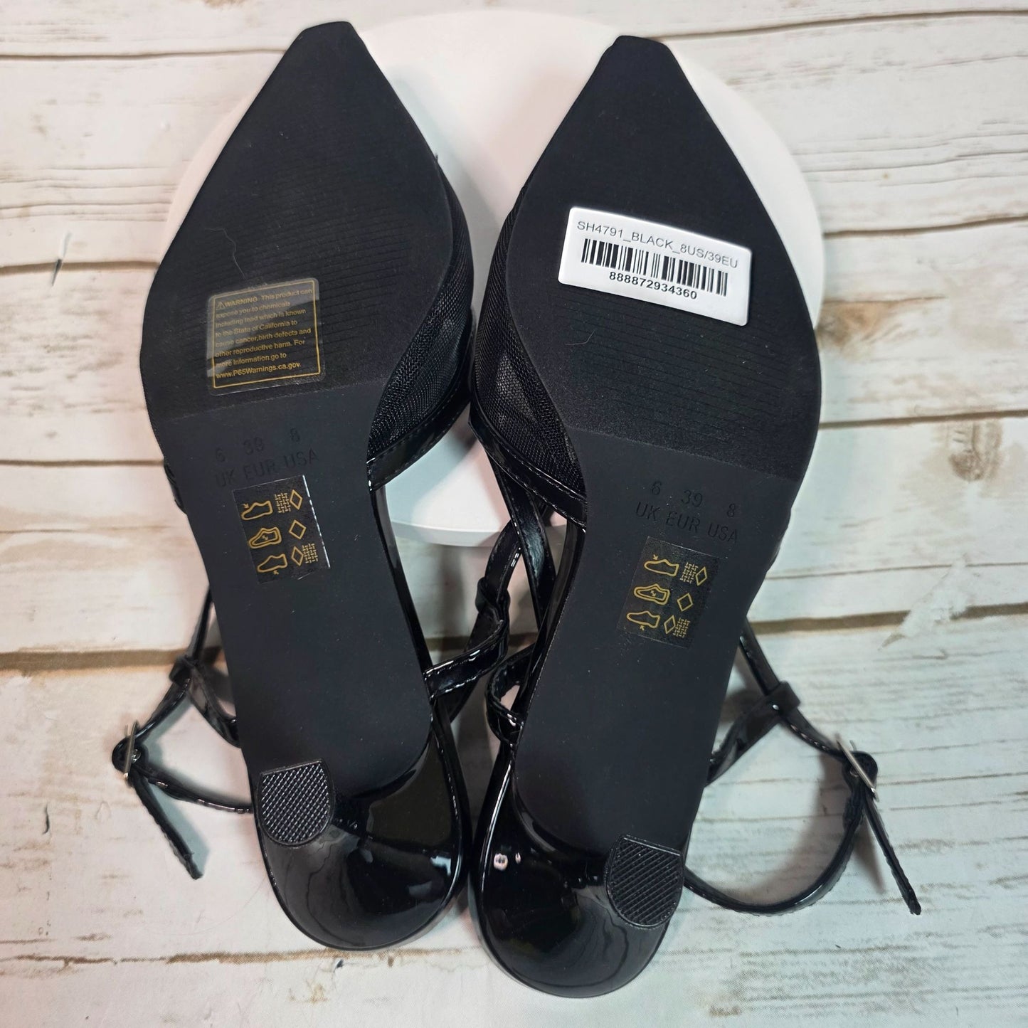 London Rag Black Slingback Mesh Axton Kitten Heels With Patent Trim Womens Shoes Size 5 Elegant Design