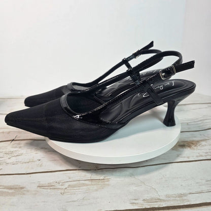 London Rag Black Slingback Mesh Axton Kitten Heels With Patent Trim Womens Shoes Size 5 Elegant Design