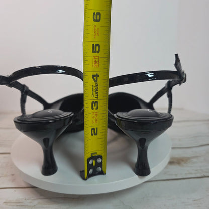 London Rag Black Slingback Mesh Axton Kitten Heels With Patent Trim Womens Shoes Size 5 Elegant Design