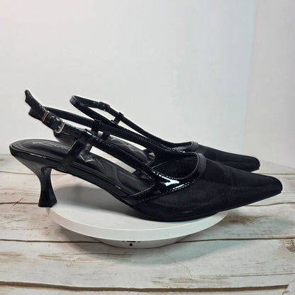 London Rag Black Slingback Mesh Axton Kitten Heels With Patent Trim Womens Shoes Size 5 Elegant Design