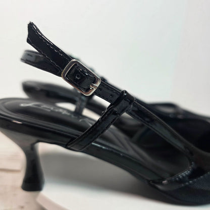 London Rag Black Slingback Mesh Axton Kitten Heels With Patent Trim Womens Shoes Size 5 Elegant Design