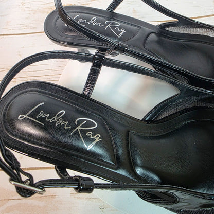 London Rag Black Slingback Mesh Axton Kitten Heels With Patent Trim Womens Shoes Size 5 Elegant Design