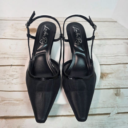 London Rag Black Slingback Mesh Axton Kitten Heels With Patent Trim Womens Shoes Size 5 Elegant Design