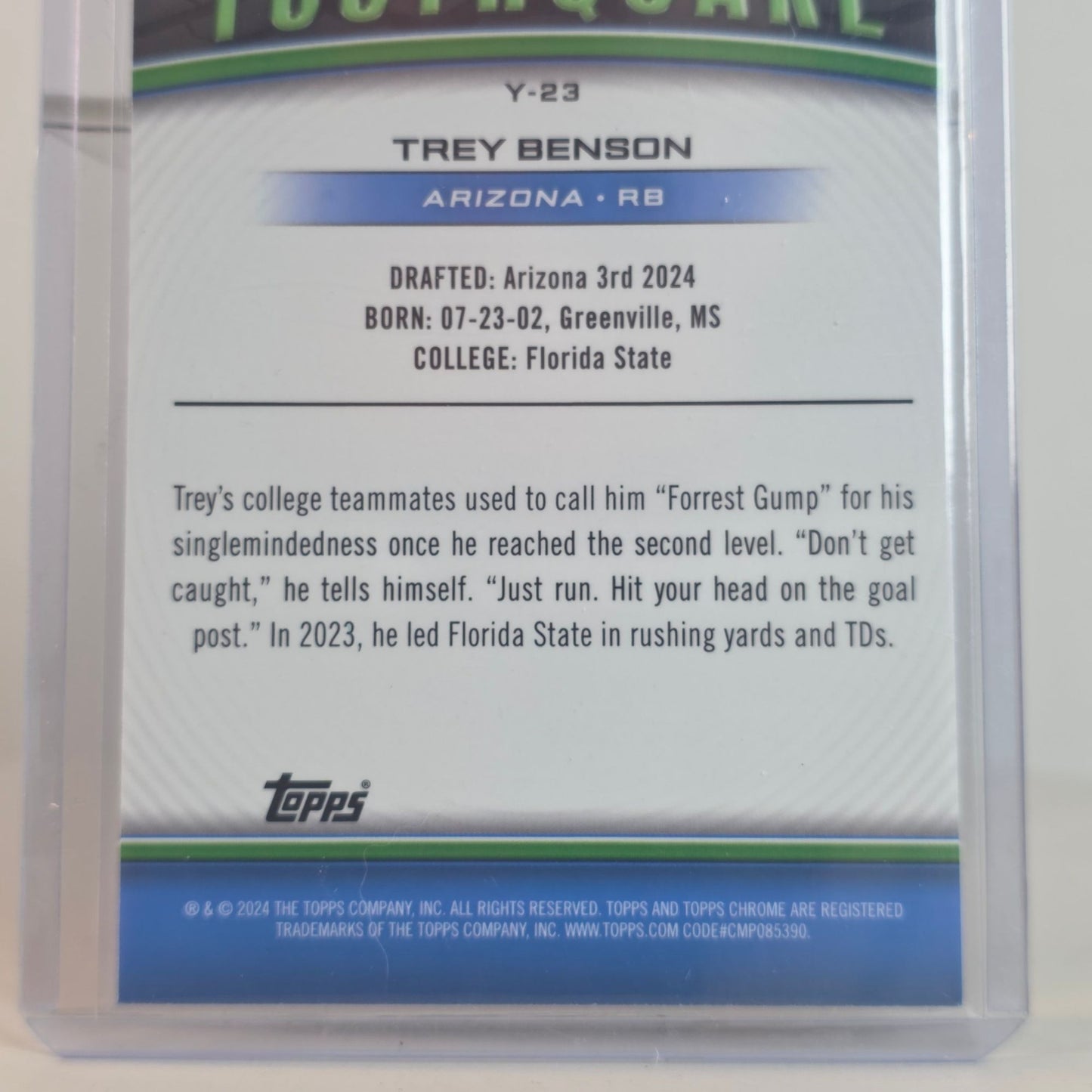 Topps Chrome Youthquake Trey Benson Rookie Card 70/75 Arizona Football NFL Collectible In Protective Sleeve
