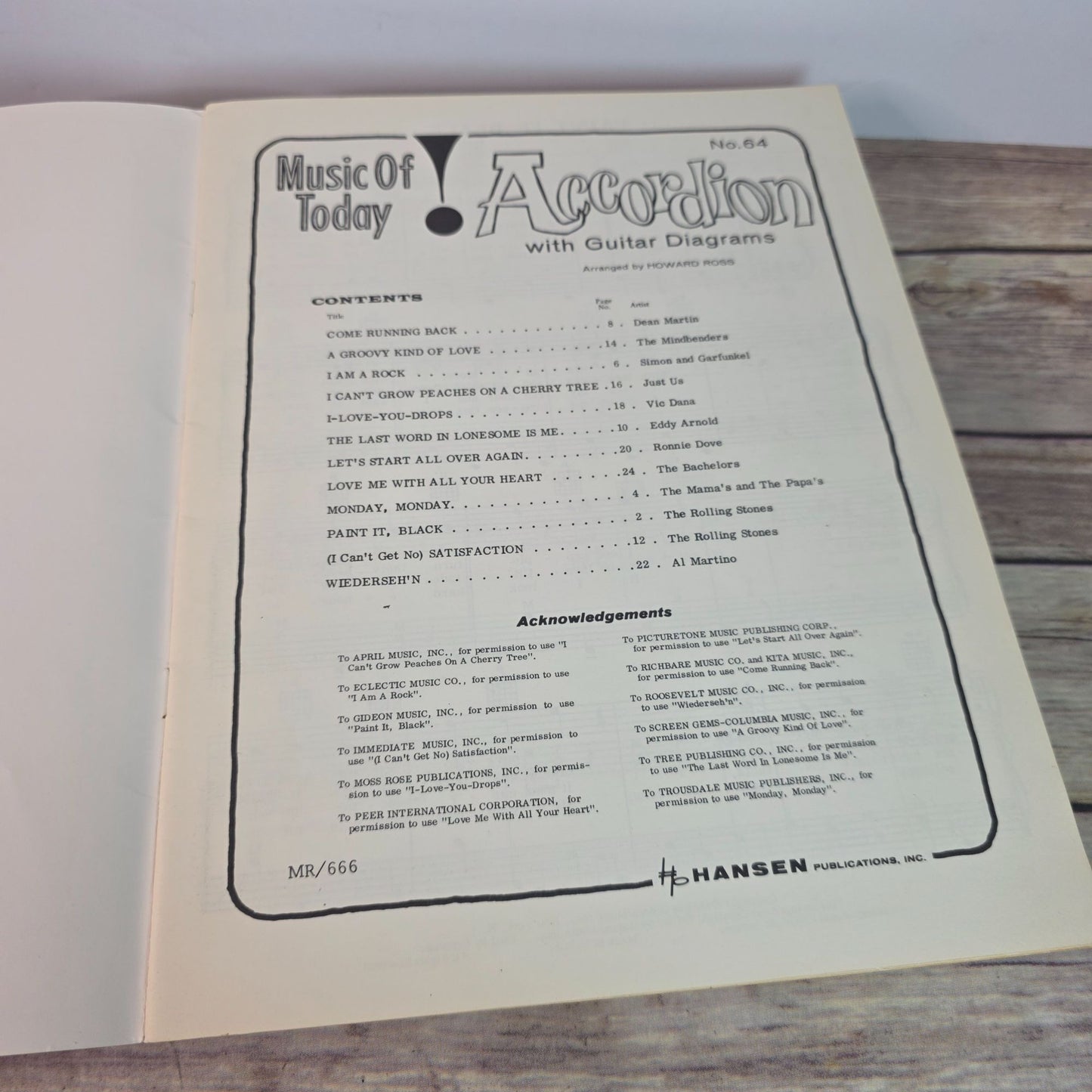 Music Of Today Accordion No.64 With Guitar Diagrams