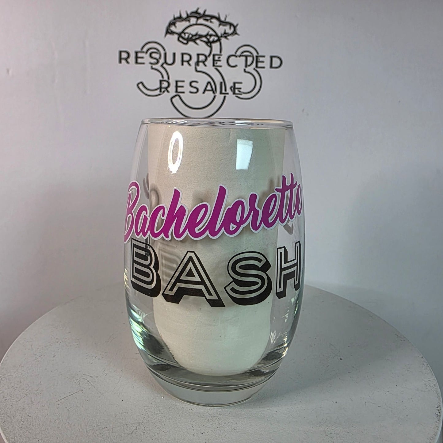 Bachelorette Bash Stemless Wine Glasses Set Of 4 By Cristar 15 Oz Clear & Pink/Black Text Party Gift Fun Drinkware