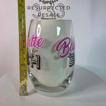 Bachelorette Bash Stemless Wine Glasses Set Of 4 By Cristar 15 Oz Clear & Pink/Black Text Party Gift Fun Drinkware