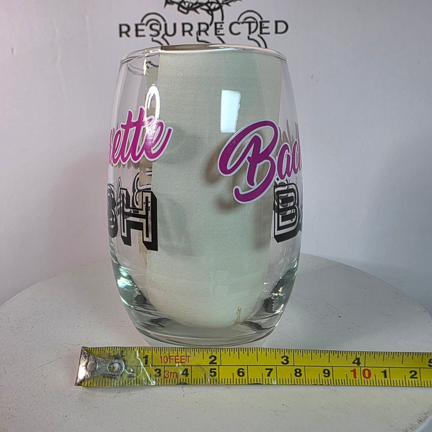Bachelorette Bash Stemless Wine Glasses Set Of 4 By Cristar 15 Oz Clear & Pink/Black Text Party Gift Fun Drinkware