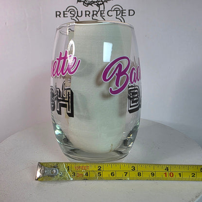 Bachelorette Bash Stemless Wine Glasses Set Of 4 By Cristar 15 Oz Clear & Pink/Black Text Party Gift Fun Drinkware