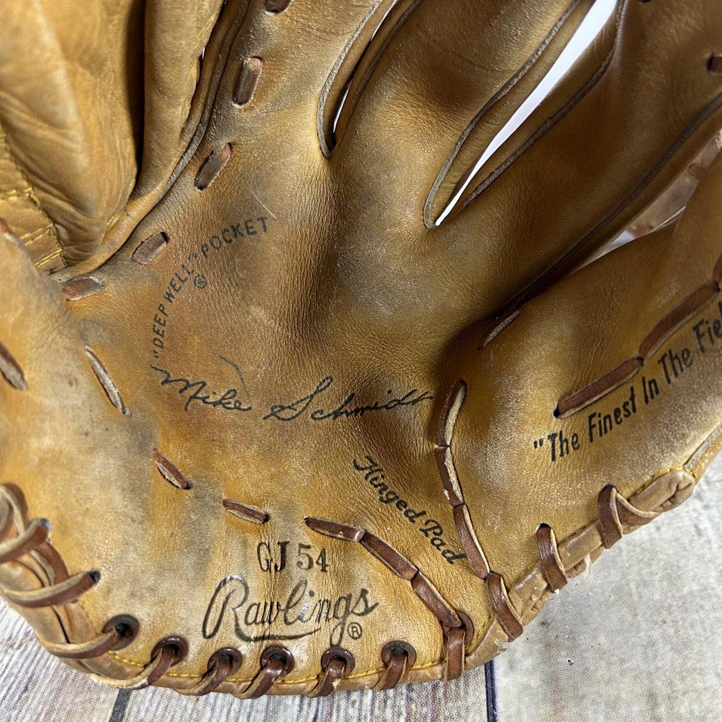 Vtg Rawlings GJ54 Bellows Web Mike Schmidt Leather Baseball Glove Nylon Reinforced Right Handed + 2 Childs Gloves