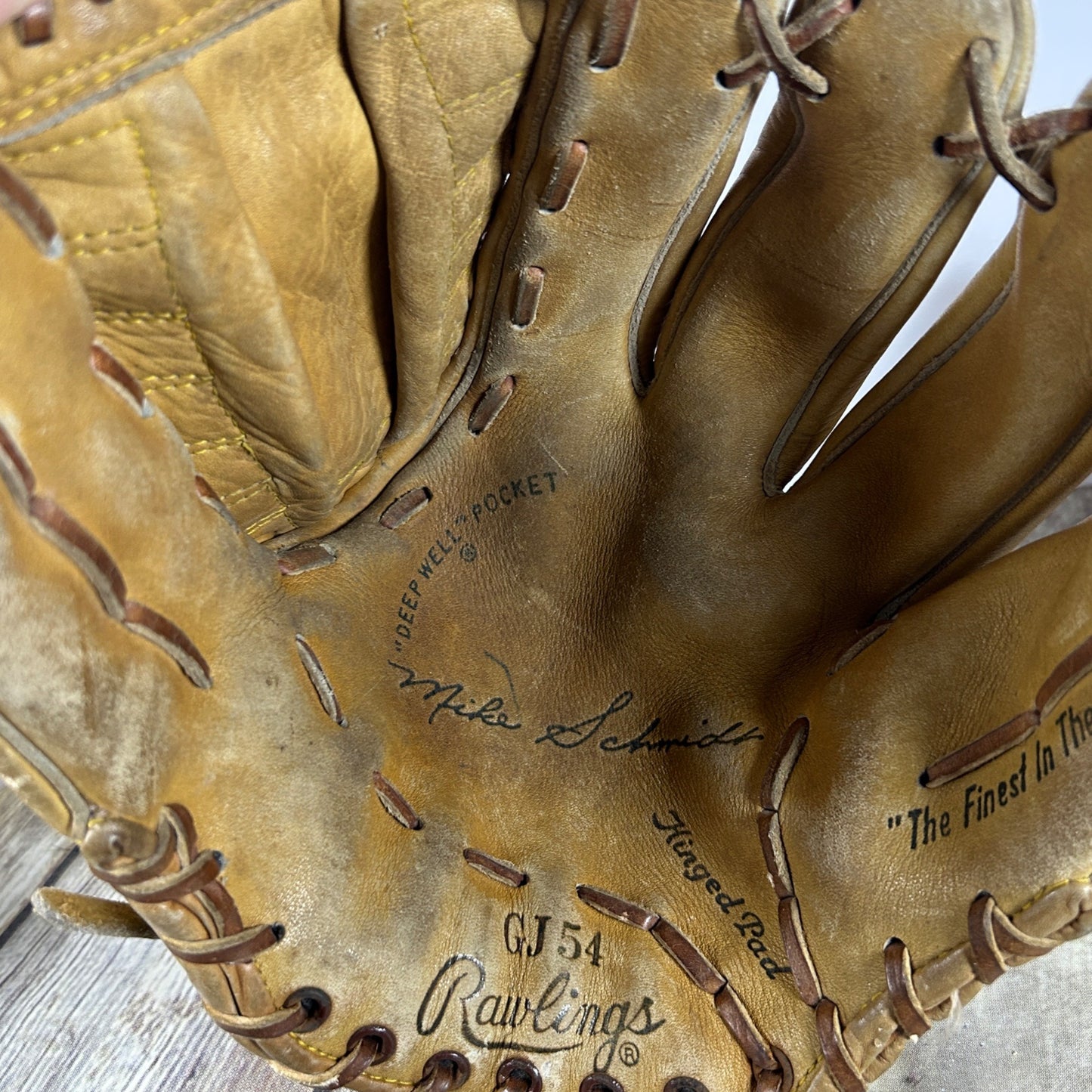 Vtg Rawlings GJ54 Bellows Web Mike Schmidt Leather Baseball Glove Nylon Reinforced Right Handed + 2 Childs Gloves