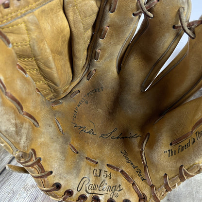 Vtg Rawlings GJ54 Bellows Web Mike Schmidt Leather Baseball Glove Nylon Reinforced Right Handed + 2 Childs Gloves
