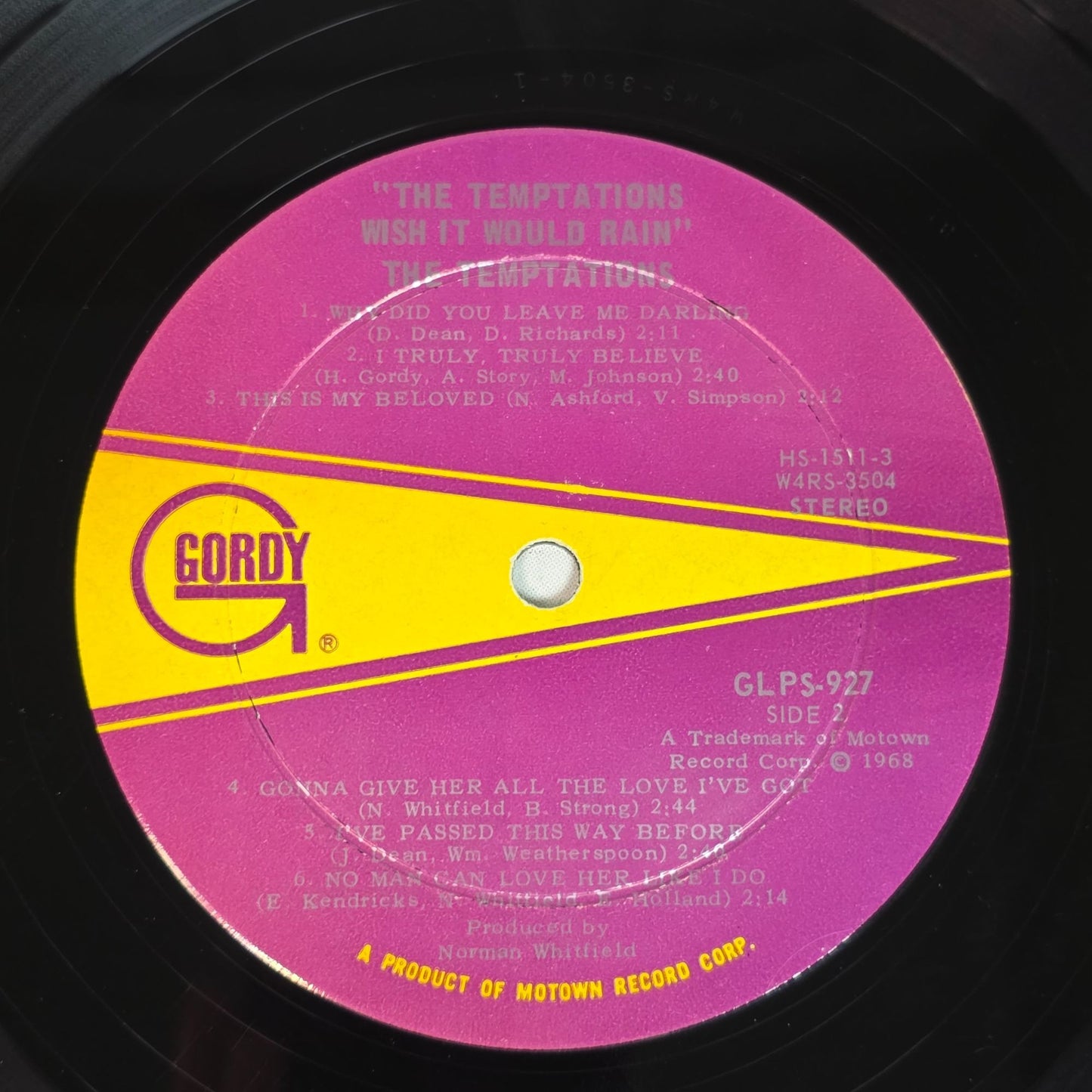 The Temptations Wish It Would Rain Vinyl Record Album Gordy 1968 Stereo GLPS-927