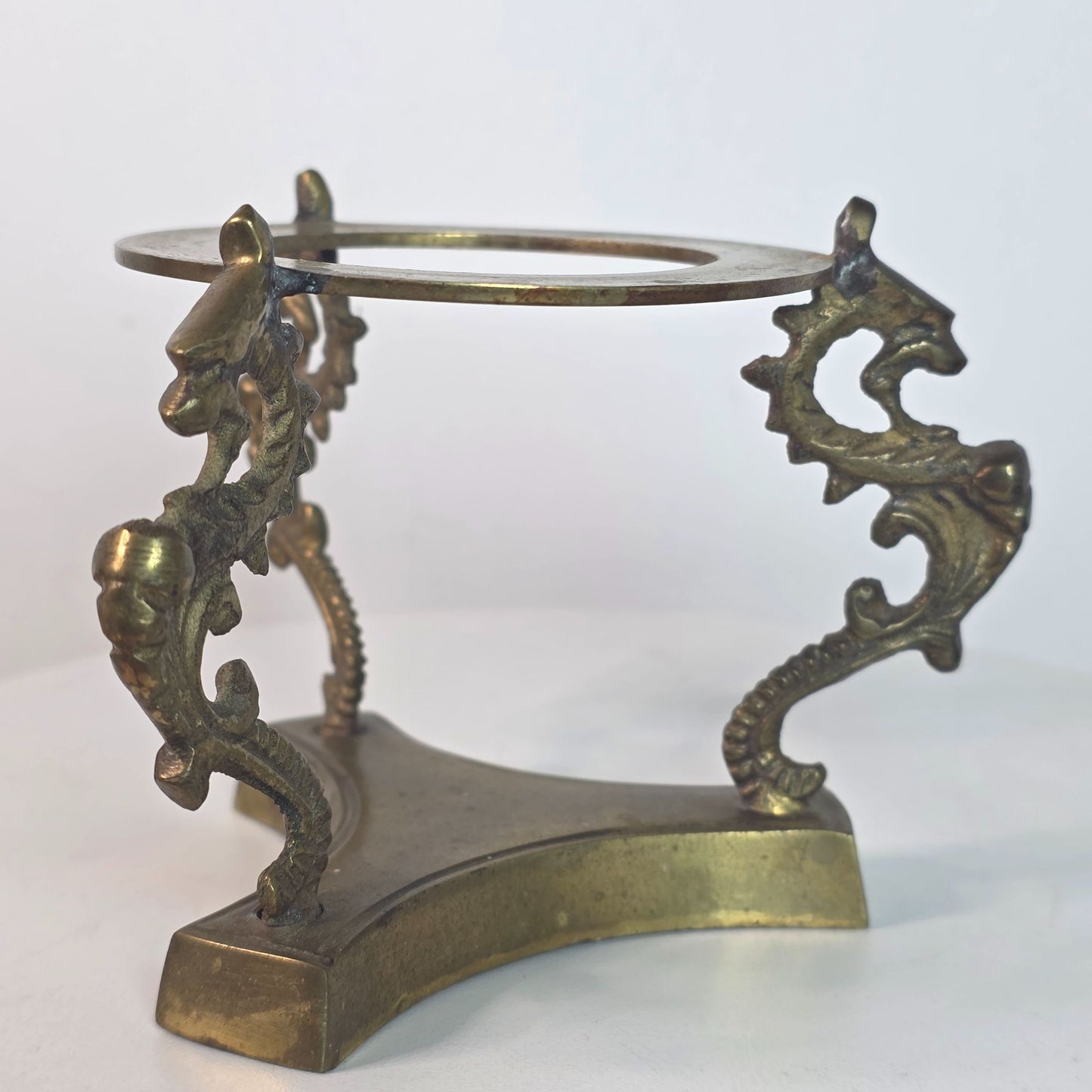 Vintage Brass Stand For Blown Glass Paperweight By Three Dragons