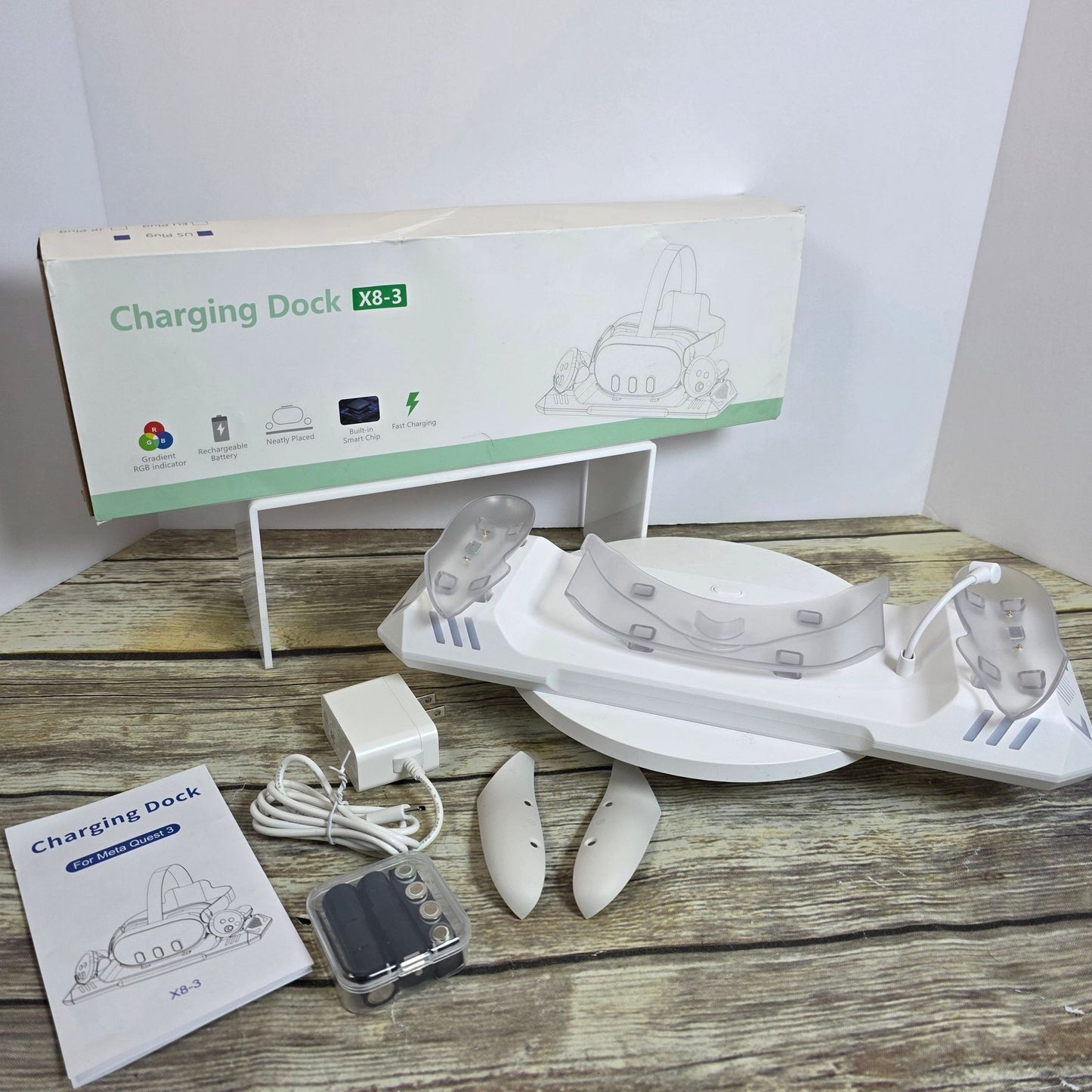 Charging Dock for Meta Quest 3/Quest 3S, Magnetic Charging Station for Oculus Quest 3 VR Headset & Controllers, with 2 Rechargeable 2100mAh Batteries, USB-C Charger and Cable, Supports LED Indicator