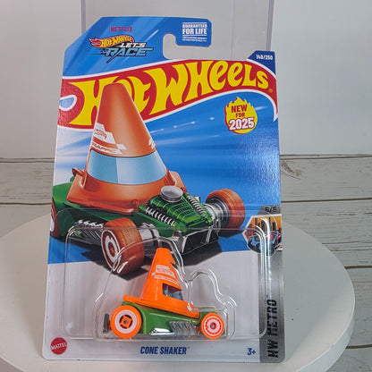 Hot Wheels Cone Shaker Die-Cast Car 148/250 Orange & Green Collectible New For 2025 Netflix Lets Race Series Mattel