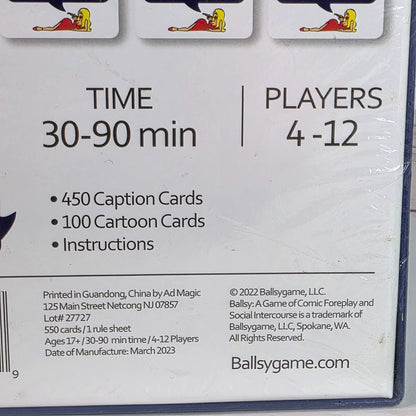 Ballsy Adult Party Card Game Comic Foreplay & Social Intercourse For 4-12 Players Ages 17+