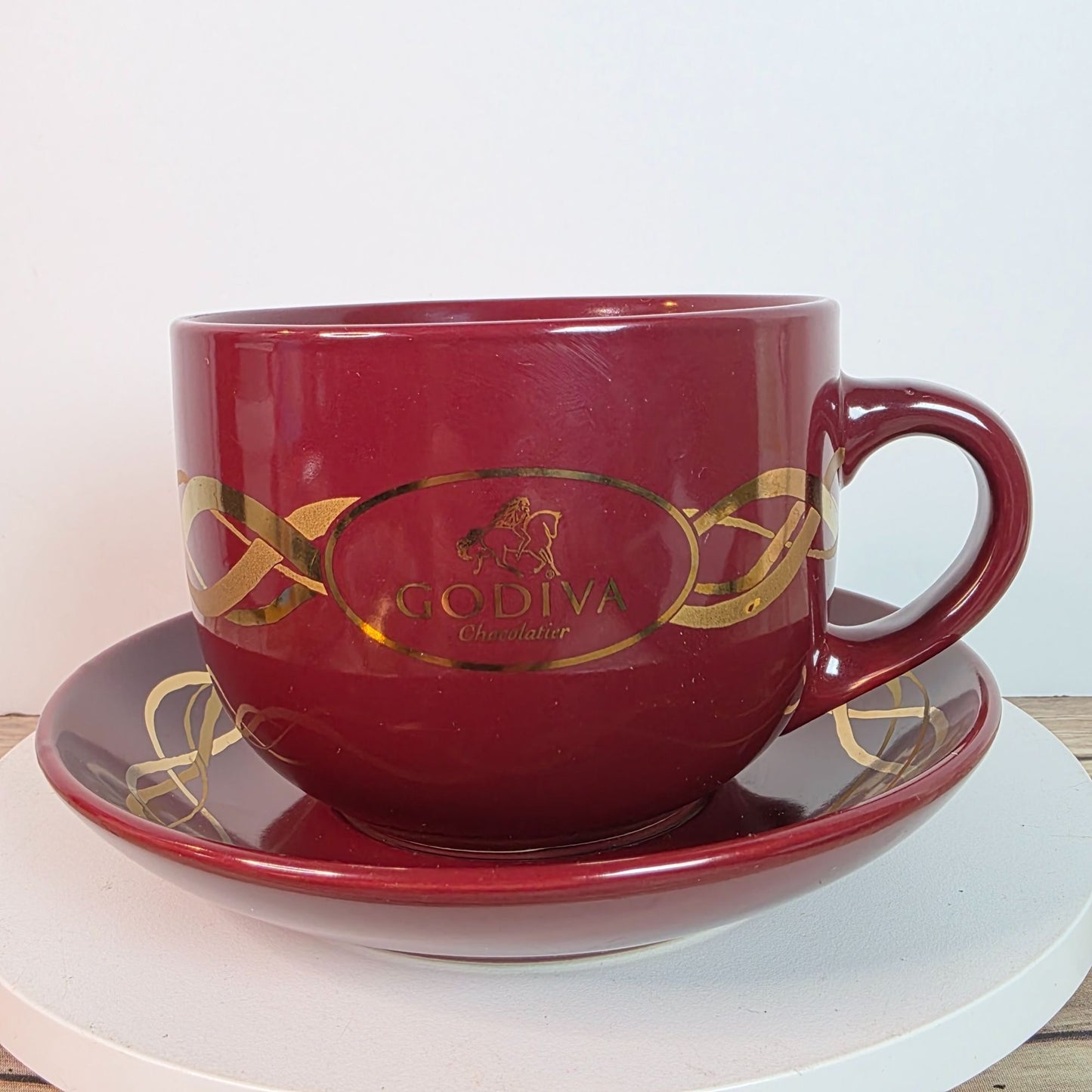 California Pantry Burgundy & Gold Ceramic Cup & Saucer Set