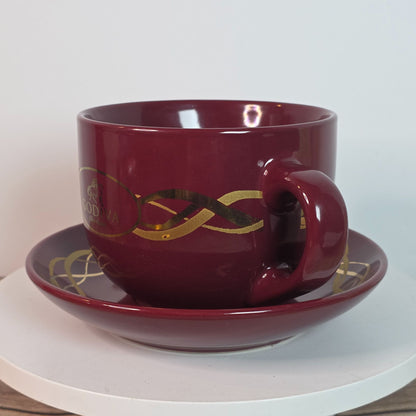 California Pantry Burgundy & Gold Ceramic Cup & Saucer Set