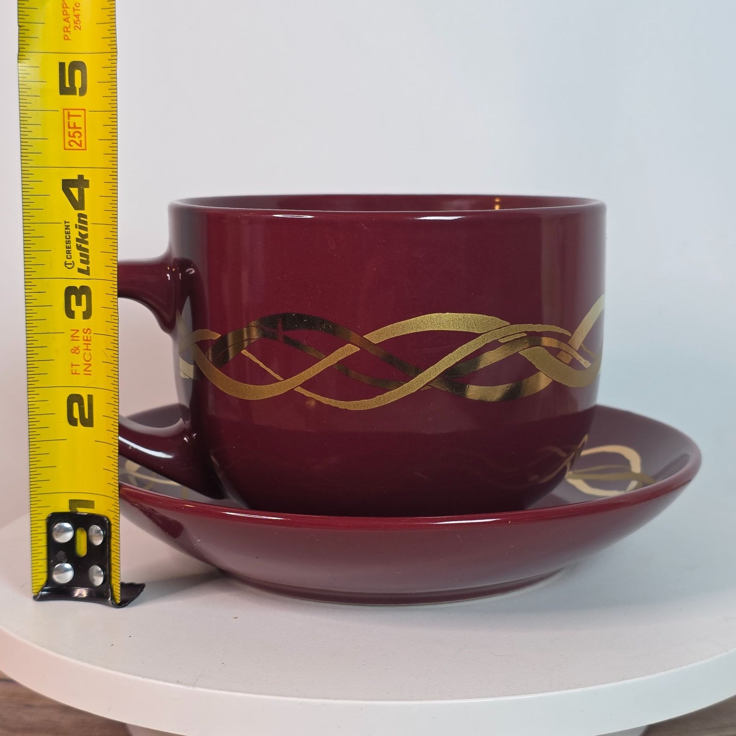 California Pantry Burgundy & Gold Ceramic Cup & Saucer Set