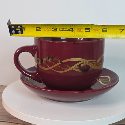 California Pantry Burgundy & Gold Ceramic Cup & Saucer Set