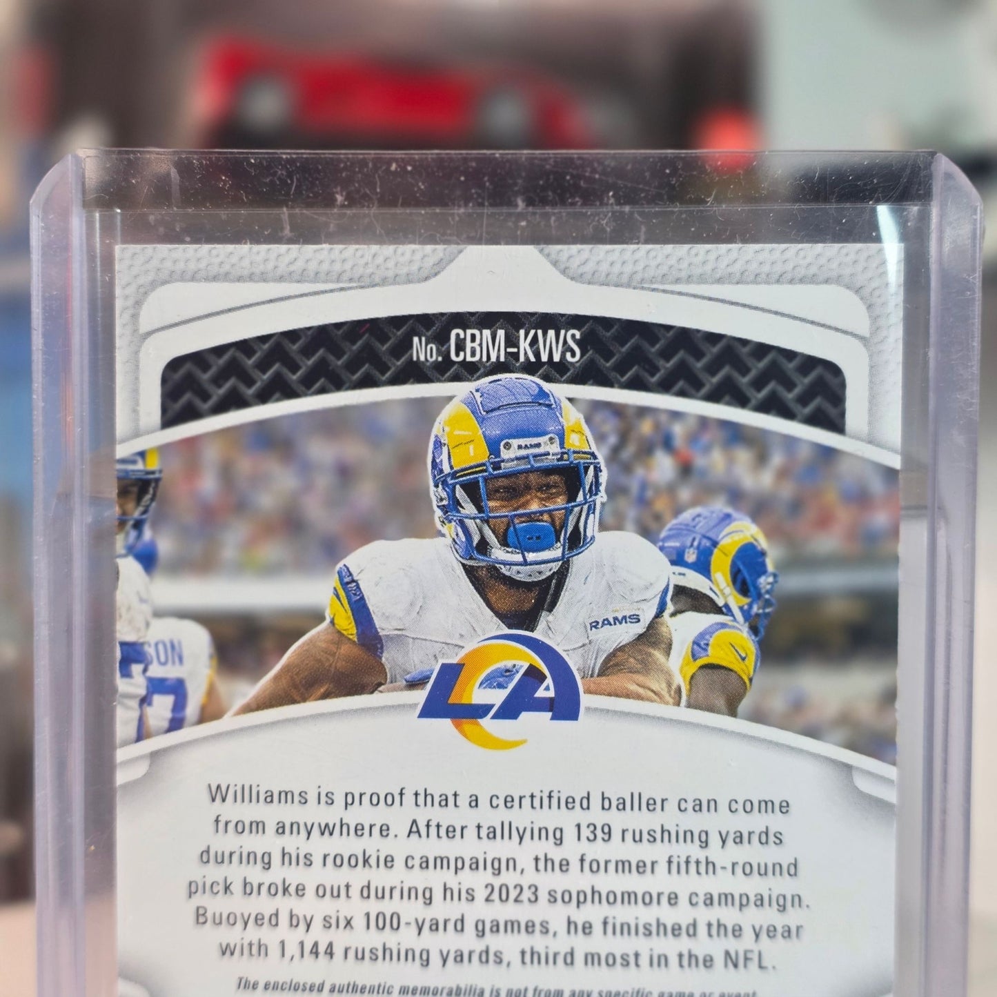 2024 Panini Certified #CBM-KWS Kyren Williams Rams Ballers Jersey Relic Loader