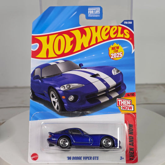 96 Dodge Viper GTS Hot Wheels Die-Cast 1:64 Scale Then & Now Series Blue & White Stripes 176/250 New For 2025 Collectible