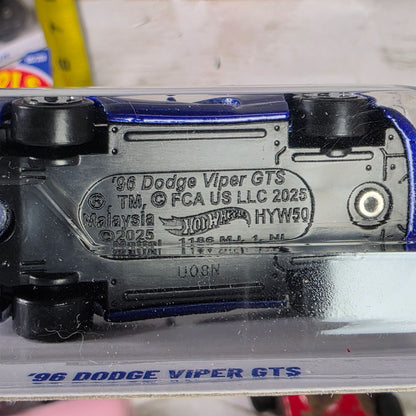 96 Dodge Viper GTS Hot Wheels Die-Cast 1:64 Scale Then & Now Series Blue & White Stripes 176/250 New For 2025 Collectible