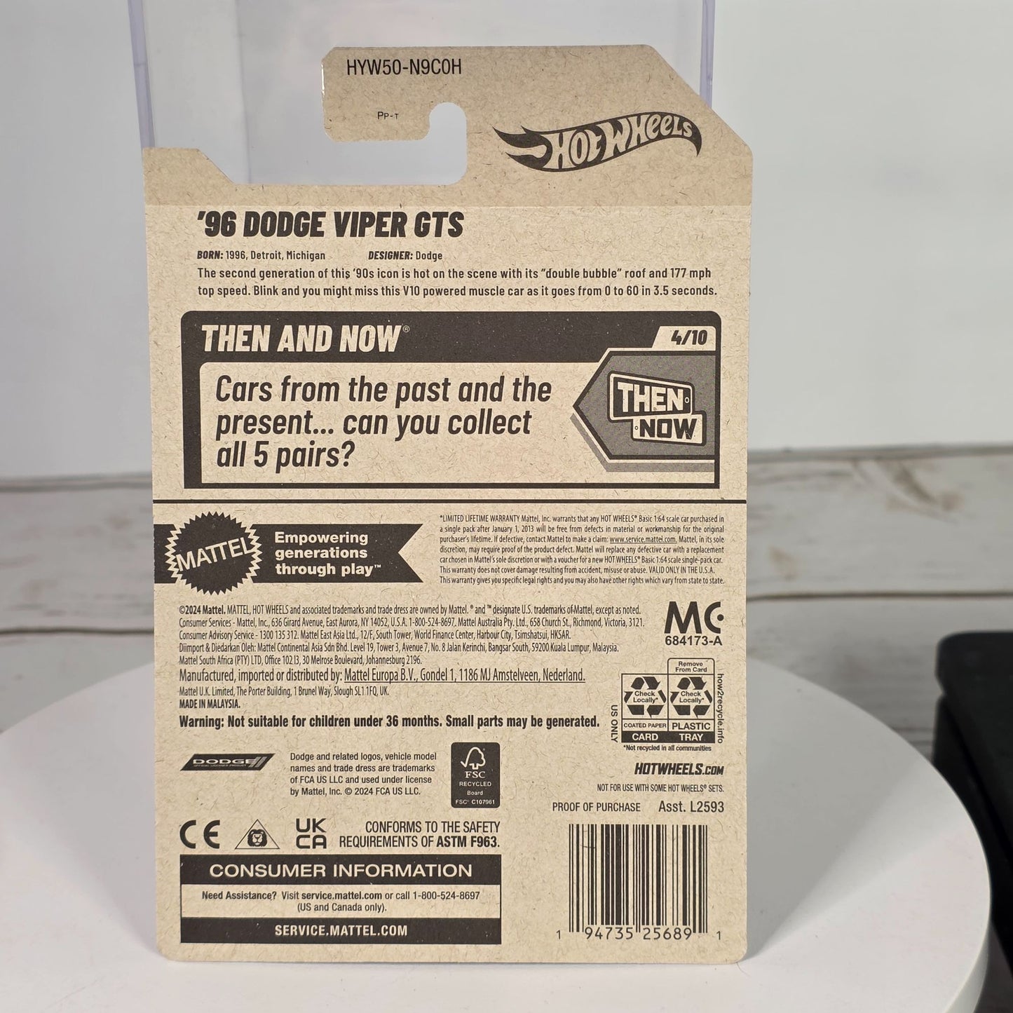 96 Dodge Viper GTS Hot Wheels Die-Cast 1:64 Scale Then & Now Series Blue & White Stripes 176/250 New For 2025 Collectible