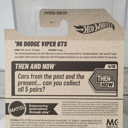 96 Dodge Viper GTS Hot Wheels Die-Cast 1:64 Scale Then & Now Series Blue & White Stripes 176/250 New For 2025 Collectible