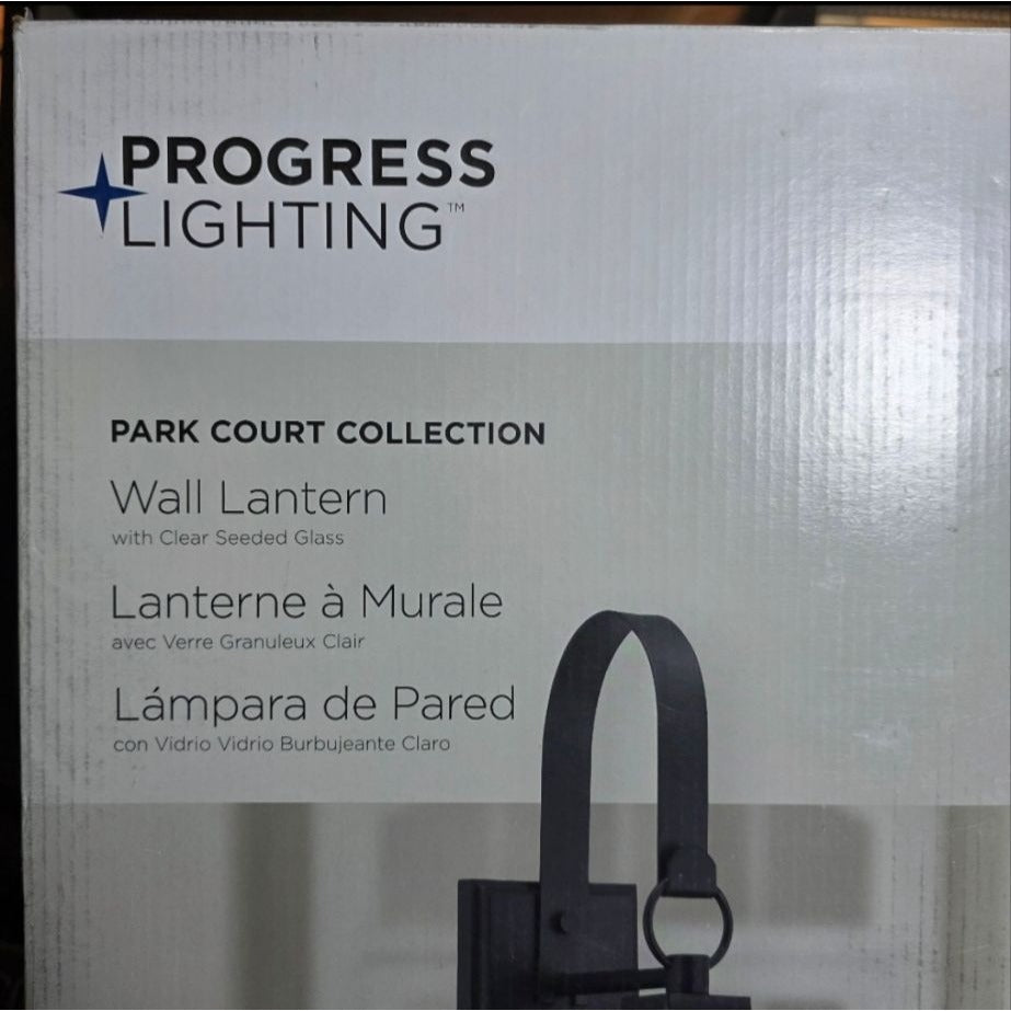 Progress Lighting Park Court Wall Lantern Textured Black Clear Seeded Glass Outdoor Light Fixture 26-Inch 1-Light