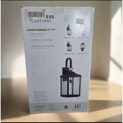 Progress Lighting Park Court Wall Lantern Textured Black Clear Seeded Glass Outdoor Light Fixture 26-Inch 1-Light