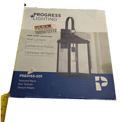Progress Lighting Park Court Wall Lantern Textured Black Clear Seeded Glass Outdoor Light Fixture 26-Inch 1-Light