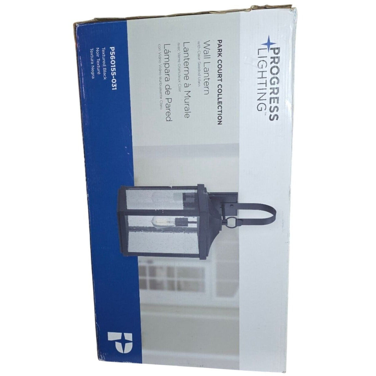 Progress Lighting Park Court Wall Lantern Textured Black Clear Seeded Glass Outdoor Light Fixture 26-Inch 1-Light