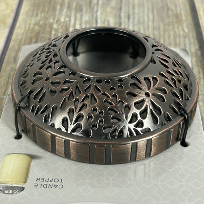 Yankee Candle Illuma-Lid Candle Topper Bronze Floral Sheridan Pattern