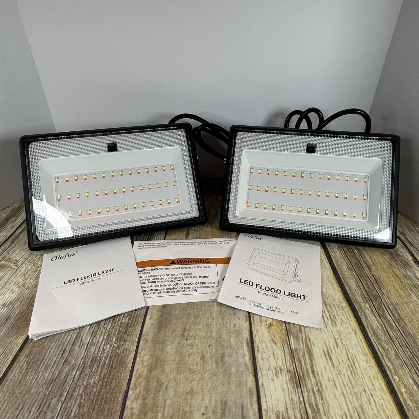 Olafus RGB LED Floodlights 100W Multi-Color Outdoor Lights Pack Of 2 120° Beam Angle 30000H Lifespan IP66 Waterproof