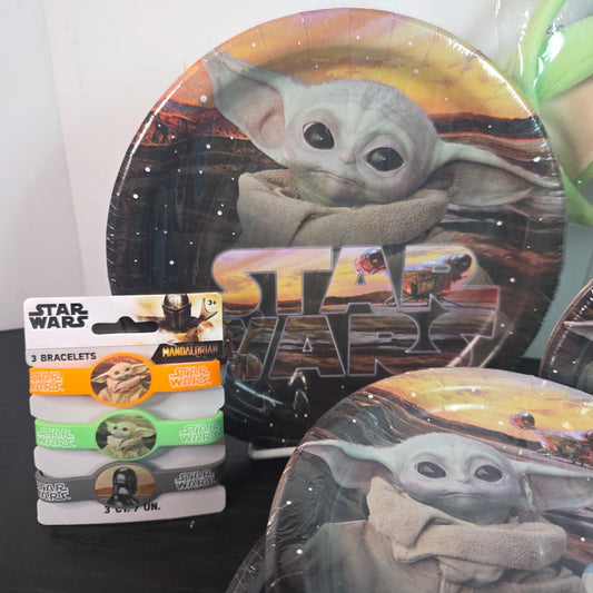 Baby Yoda Party Supplies Lot Plates Headbands Bracelets Mandalorian New
